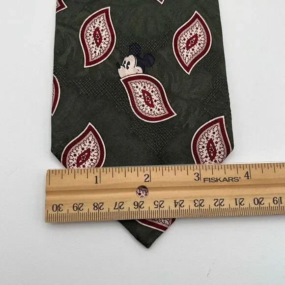 DISNEY ORIGINALS Men's Tie Mickey Mouse Silk Green Red Geometric Paisley Necktie - Picture 2 of 7